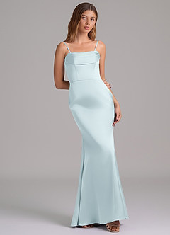 Azazie Miley 신부 들러리 드레스 인어 오프 더 숄더 스트레치 새틴 바닥 길이 드레스 image8