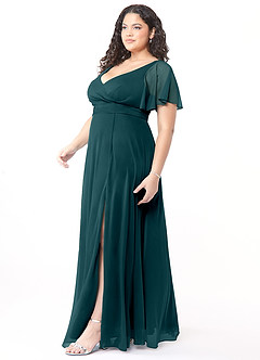 Azazie Induh Bridesmaid Dresses Pine A-Line Flutter V-neck Mesh Dress image9