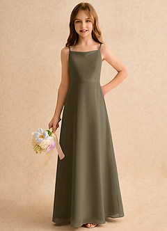 Azazie Jaella Girls Formal Abiti da Ragazza di Fiori Abito A-Line in Chiffon Plissettato Willow Green image5