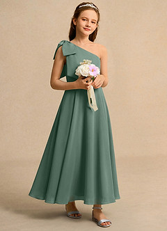Azazie Guppy Girls Formal Flower Girl Dresses Eucalyptus A-Line One Shoulder Chiffon Dress image1