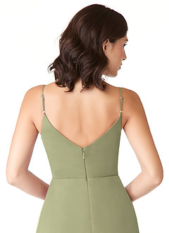 Azazie Evalin Final Sale Agave A-Line V-Neck Pleated Mesh Dress image6