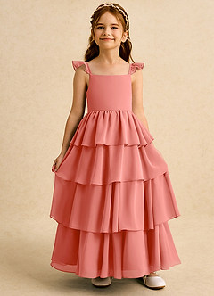 Azazie Boba vestidos de niña de las flores Vestido Rosa Salmón de Gasa de Línea A con Escote cuadrado image6