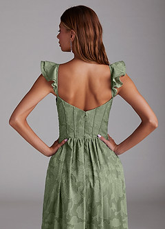 Azazie Denisse Bridesmaid Dresses Pistachio A-Line Ruched Floral Burnout Dress image6