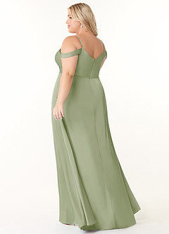 Azazie Ocean Bridesmaid Dresses Dusty Sage A-Line V-Neck Pleated Stretch Satin Dress image9