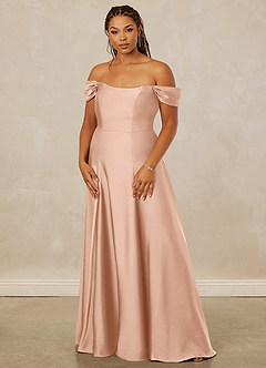Christian Siriano Bridal for Azazie 1002 Bridesmaid Dresses Rose Gold A-Line Off the Shoulder Stretch Satin Convertible Dress image11