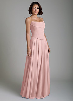 Azazie Ira Robes de demoiselle d'honneur Robe Trapèze en Mousseline de soie Corset Rose Poudré image6