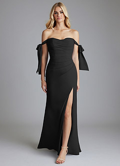 Azazie Nehemia At-home Try On Dresses Black Mermaid Off the Shoulder Chiffon Convertible Dress image1