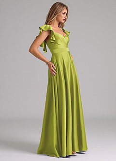 Azazie Leilani Bridesmaid Dresses Lemongrass A-Line Ruched Stretch Satin Dress image6
