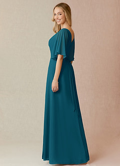 Azazie Cierra Brautjungfernkleider A-Linie V-Hals Chiffon Kleid Tintenblau image5