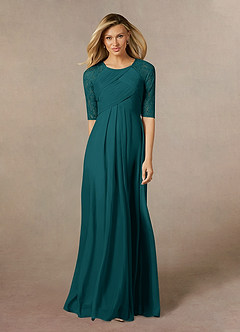 Azazie Raelyn Mother of the Bride Dresses Peacock A-Line Lace Mesh Dress image5