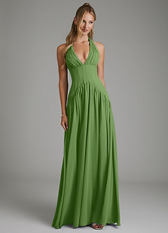 Azazie Alicia Bridesmaid Dresses Basil A-Line Pleated Chiffon Dress image1