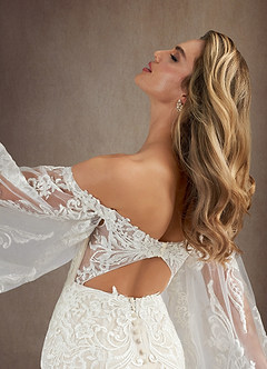 Azazie Memphis Vestidos de novia Vestido de Blanco Diamante Champán de Encaje de Corte Sirena con Lentejuelas Cuello en V image5