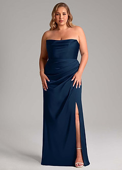 Azazie Leonis Bridesmaid Dresses Dark Navy Mermaid Pleated Stretch Satin Convertible Dress image8