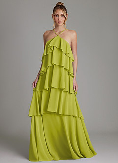 Azazie Deena Bridesmaid Dresses Lemongrass A-Line Ruched Chiffon Dress image4