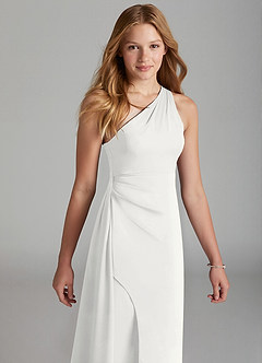 Azazie Maron Junior Linia A Pofałdowany Satyna elastyczna Długość podłogi Młodsza druhna Sukienka image3