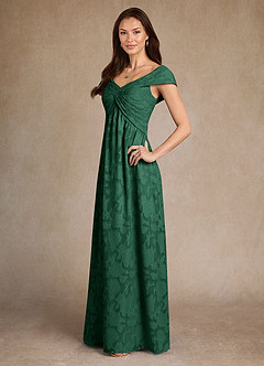 Azazie Myrtle Mère de la mariée Robes Robe Trapèze en Blumen-Burnout Plissée Vert Foncé image2