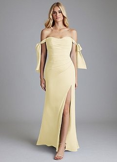 Azazie Nehemia Jurken voor bruidsmeisjes Converteerbaar Jurk van Chiffon met Zeemeermin Off the Shoulder Citroensorbet image5