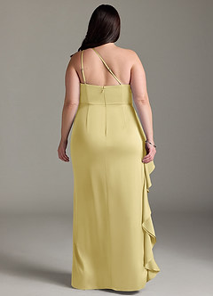 Azazie Latrice Bridesmaid Dresses Lemon Sorbet Sheath One Shoulder Cascading Ruffles Stretch Satin Dress image7
