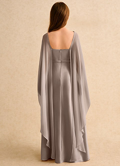 Azazie Fishie Girls Formal Flower Girl Dresses Taupe A-Line Matte Satin Dress image2