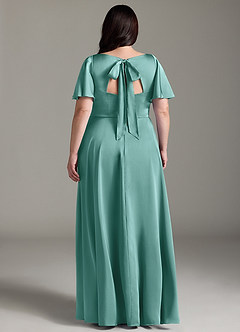 Azazie Kimber Bridesmaid Dresses Aqua A-Line Ruched Stretch Satin Dress image8
