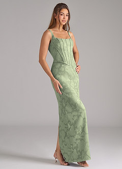 Azazie Kenna Vestidos de damas de honor Vestido de Agave de Devorado Floral de Corte Recto con Corte Lateral image4