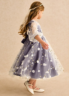 Azazie Elowen vestidos de niña de las flores Vestido de Ciruela de Encaje de Corte en A con Escote de Corazón image6