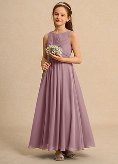 Azazie Ducky Girl Blumenmädchenkleider A-Linie Plissee Chiffon Kleid Altrosa image6