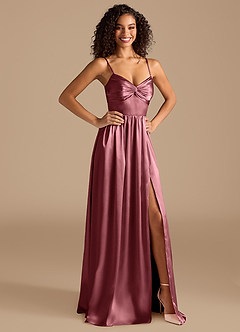 Azazie Zeya Robes de demoiselle d'honneur Robe Trapèze en Satiné métallisé Plissée Rose Du Désert image6