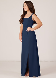 Azazie Renee Junior Dark Navy A-Line Side Slit Chiffon Dress image3