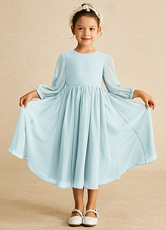 Azazie Lolo Flower Girl Dresses Mist A-Line with Sleeves Chiffon Dress image3
