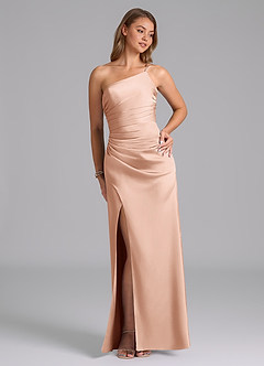 Azazie Eren Bridesmaid Dresses Rose Gold Mermaid One Shoulder Stretch Satin Dress image5