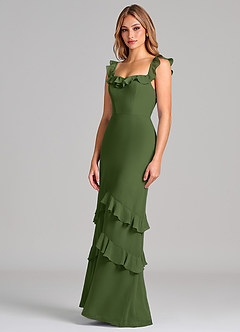 Azazie Marilynn Final Sale Olive Mermaid Off the Shoulder Chiffon Dress image7