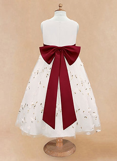 Azazie Pollie Flower Girl Dresses Ivory Burgundy A-Line Bow Tulle Dress image12