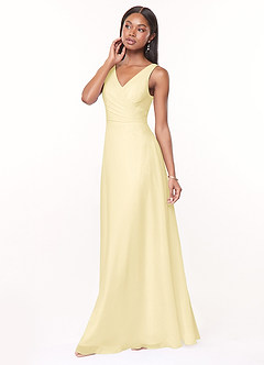 Azazie Nala Bridesmaid Dresses Lemon Sorbet A-Line Pleated Chiffon Dress image3