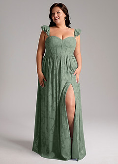 Azazie Denisse Bridesmaid Dresses Matcha A-Line Ruched Floral Burnout Dress image9