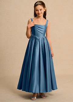 Azazie Mochi Girl vestidos de niña de las flores Vestido de Bermudas de Satin Mate de Princesa con Plisado image5