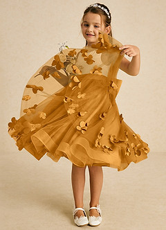 Azazie Sprout Flower Girl Dresses Butterscotch A-Line Bow Tulle Dress image3