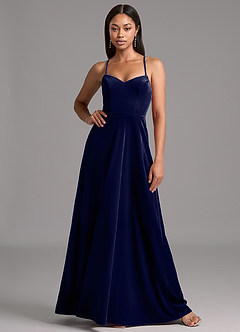 Azazie Mei Bridesmaid Dresses Dark Navy A-Line Corset Velvet Dress image3