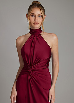 Azazie Gracelynn Bridesmaid Dresses Burgundy Sheath Pleated Stretch Satin Dress image3