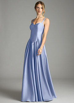 Azazie Evadina Suknie dla druhen Linia A Gorset Satyna elastyczna Do ziemi Sukienka image3