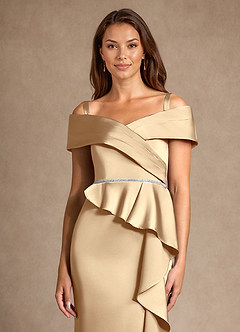Azazie Dareia Kleider für die Brautmutter Meerjungfrau-Linie Schulterfrei Stretch-Satin Kleid Champagner image8