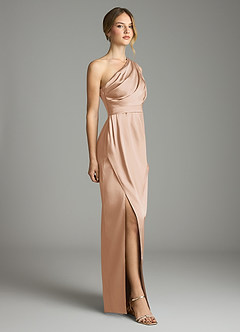 Azazie Emorie Final Sale Dusty Blue Sheath One Shoulder Stretch Satin Dress image4