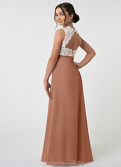 Azazie Rana Junior Bronzer A-Line Lace Chiffon Dress image4