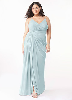 Azazie Evalin Bridesmaid Dresses Mist A-Line V-Neck Pleated Mesh Dress image7