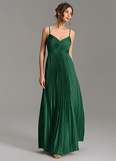 Azazie Blake Bridesmaid Dresses Dark Green A-Line Pleated Stretch Satin Dress image1