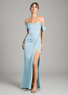 Azazie Johana Vestidos de damas de honor Vestido de Azul Cielo de Satén Elástico de Corte Sirena Convertible con Vestidos sin tirantes image6