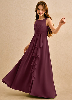 Azazie Chibi Girls Formal Blumenmädchenkleider A-Linie Plissee Chiffon Kleid Cabernetrot image5