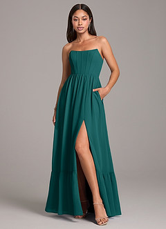 Azazie Kailee Bridesmaid Dresses Peacock A-Line with Pockets Chiffon Dress image1
