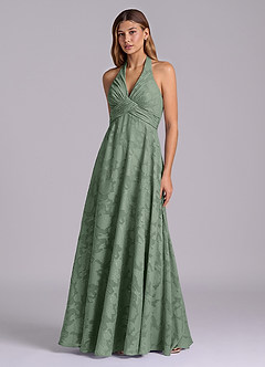 Azazie Tessie Robes de demoiselle d'honneur Robe Trapèze en Blumen-Burnout Plissée Matcha image3