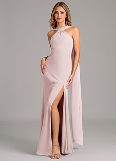 Azazie Kinsley Bridesmaid Dresses Blushing Pink Mermaid Pleated Chiffon Dress image4